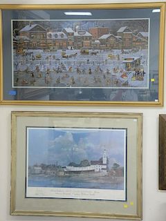 Four piece lot including Charles Wysocki print, David Clark shipyard print Kennebunkport Maine, map, and print. sight sizes: 