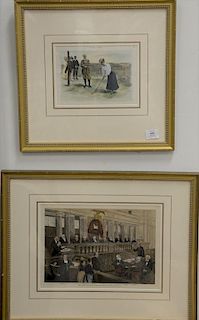 Nine Harper's Weekly miscellaneous lithographs and prints including two large double page Harper's Weekly in burl maple frame