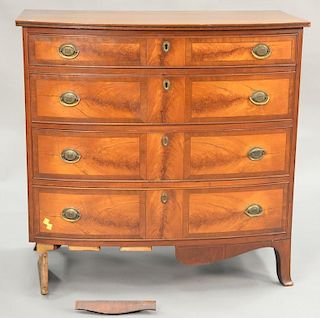 Federal mahogany inlaid bow front chest with scallop skirt (missing foot). ht. 37 1/4in., case wd. 36 3/4in.