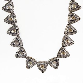 Approx. 20.0 Carat Table Cut Diamond, 18 Karat yellow Gold and Silver Necklace.