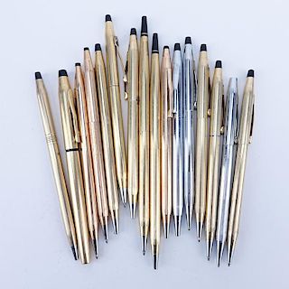 Collection of Sixteen (16) Vintage Cross Pens Including Fifteen (15) Ball Point, One (1) Felt Tip. Thirteen (13) Gold Filled,