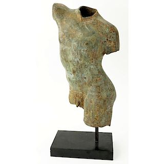 Antique style Bronze Male Torso Mounted on Wooden Fitted Base.
