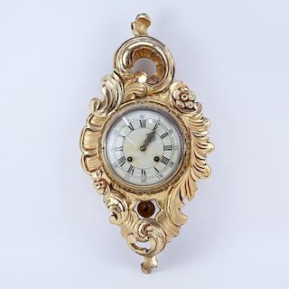 19th Century Westerstrand  Rococo Style Carved Gilt Wood Cartel Clock