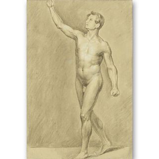 18th Century European School Charcoal With White Highlights On Paper "Male Nude Front View" Unsigned.