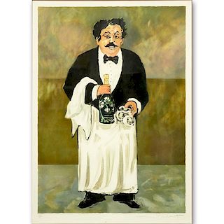 Guy Buffet, French (b 1943) "Waiter with Champagne" Color Serigraph Signed and Numbered 52/900.