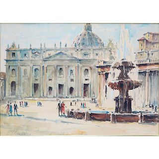 Pierre Cambier, Belgian (1865-1942) Watercolor on Paper "Saint Peter's Square, Rome".
