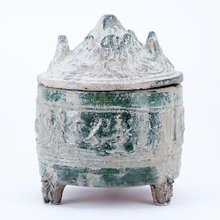 Chinese Han Dynasty or After Polychrome Glazed Pottery Hill Jar with Cover.