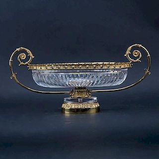 Large Baccarat Style Bronze Mounted Crystal Centerpiece.