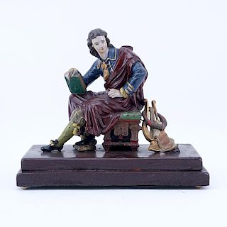 Vintage Painted French Metal Figural Group on Wood Base.