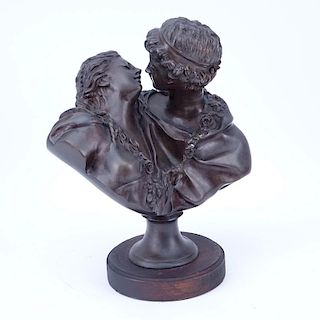 Art Nouveau Bronze Loving Couple Mounted on Wooden Base.