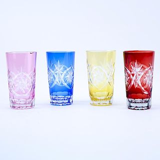 Set of Four (4) Multi-colored Cut Glass Tumblers.