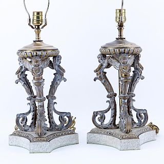 Pair of Vintage Bronze Figural Cherub Lamps.