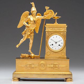French Empire Gilt Bronze Figural Clock
