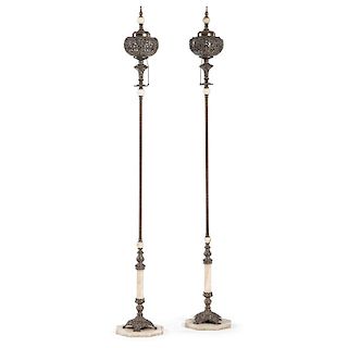 Victorian Cast Metal and Marble Floor Lamps