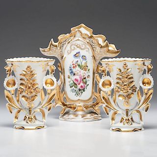 Old Paris Porcelain Garniture Vases