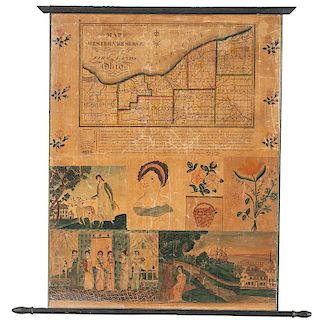 Unique and Important Folk Art Embellished Map of the Western Reserve and Fire Lands of Ohio, ca 1826