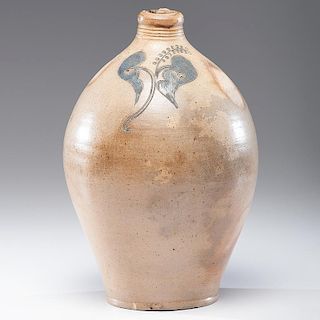 New York Stoneware Jug with Engraved Flower