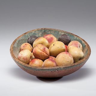 Turned Bowl in Old Paint with Stone Fruit
