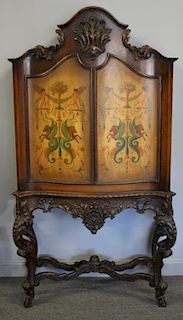 Antique Painted Cabinet on Rococo Carved Base.