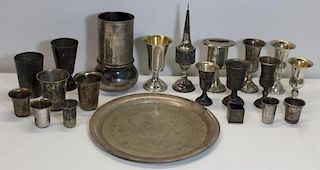 SILVER. Assorted Grouping of Judaica Silver Items.