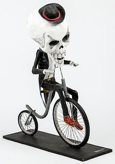 Leonardo Linares (Mexican, 20th c.) Day of the Dead Skeleton Riding a Bicycle