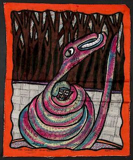 Femi Aro (Nigerian, 20th c.) "The Snake and Hunter"