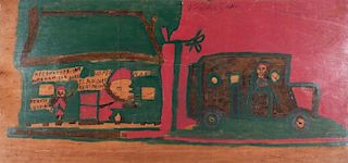 Willie Jinks (1922-2010) Large Painting on Board: 43'' x 91''
