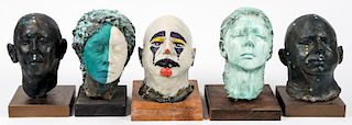 Gina Gruenberg (20th c.) 5 Painted Plaster Cast Heads Sculptures