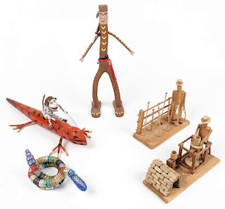 5 Sculptures by Various (20th c.) Folk Artists