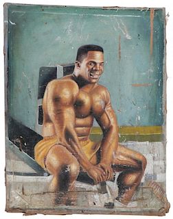 West African Folk Art Painting of Boxer Frank Bruno