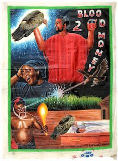 Vintage African Movie Poster: Blood Money 2, Painting on Cloth (recycled flour bag)
