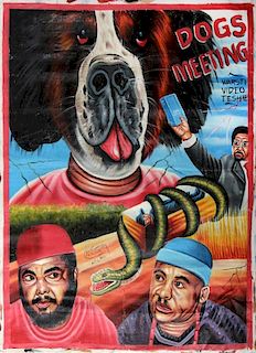 Vintage African Movie Poster: Dogs Meeting, Painting on Cloth (recycled flour bag)