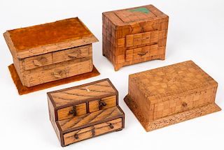 4 Vintage Folk Art Matchstick Boxes