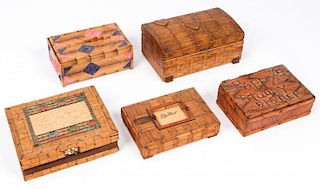 5 Vintage Folk Art Matchstick Boxes