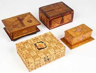 4 Vintage Folk Art Matchstick Boxes