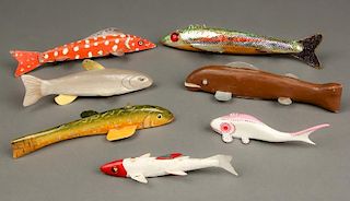 Collection of 7 Vintage American Fish Spearing Decoys
