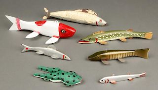 Collection of 7 Vintage American Fish Spearing Decoys