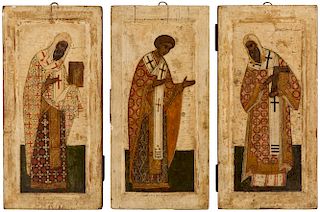 A GROUP OF THREE RUSSIAN ICONS OF ARCHBISHOPS, LIKELY NOVGOROD, CIRCA 1700