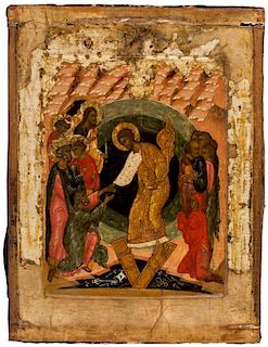 A RUSSIAN ICON OF THE RESURRECTION OF CHRIST, NOVGOROD, END OF THE 16TH CENTURY