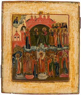 A RUSSIAN ICON OF THE POKROV MOTHER OF GOD, MOSCOW SCHOOL, CIRCA 1750