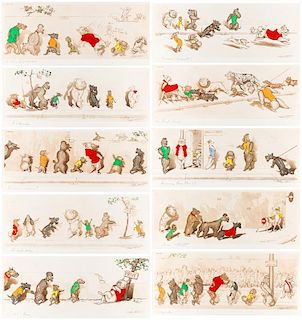 A GROUP OF TEN HAND COLOURED ETCHINGS BY ARTHUR BORIS O'KLEIN (FRENCH 1892-1985)
