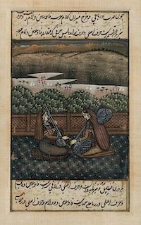 AN INDO-PERSIAN MINIATURE PAINTING DEPICTING WOMEN PLAYING MUSICAL INSTRUMENTS