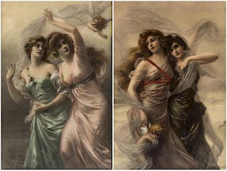 A PAIR OF HAND-COLORED LITHOGRAPHS BY EDOUARD BISSON (FRENCH 1856-1939)