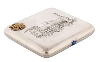 A JEWELED RUSSIAN SILVER IMPERIAL PRESENTATION CIGARETTE CASE, AUGUST HOLMSTROM, ST. PETERSBURG, 1894