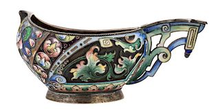 A GILDED SILVER KOVSH WITH SHADED ENAMEL EXTERIOR DESIGN, 11TH MOSCOW ARTEL, AFTER 1908
