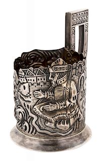 A RUSSIAN SILVER TEA GLASS HOLDER IN THE PAN-SLAVIC STYLE, MOSCOW, 1908-1917