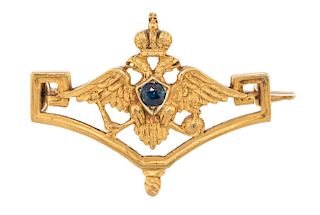 A GOLD AND SAPPHIRE-SET TERCENTENARY BROOCH, MAKERS MARK UNCLEAR, ST. PETERSBURG, CA. 1908-1917