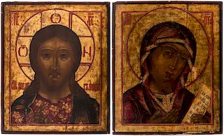 A PAIR OF RUSSIAN ICONS FROM OF CHRIST PANTOCRATOR AND THE MOTHER OF GOD, 19TH CENTURY