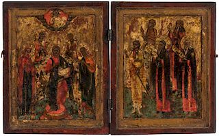 A RUSSIAN DYPTICH OF CHRIST PANTOCRATOR, 18TH CENTURY