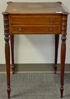 Custom mahogany Sheraton style two drawer stand, early 20th century. ht. 28in., top: 16" x 17 1/2"